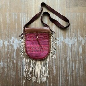 Vintage Handmade Woven Fringe Suede Leather Crossbody Purse Western Rodeo Boho